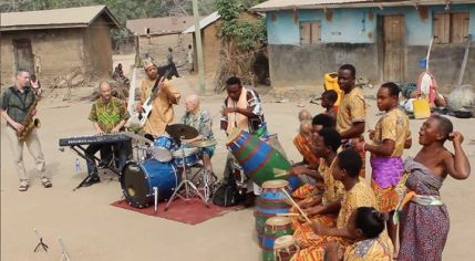 (U.S. jazz ensemble “Blood Drum Spirit” visited Dagbe Cultural Center, as part of a film project exploring musical traditions in America and Ghana. Photo courtesy US Embassy)